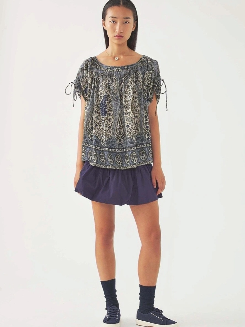 ANTIK BATIK TAYA TOP Paisley Blouse in Blue & White Size Medium NWT